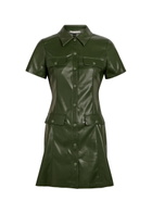 Alice + Olivia Jamie Faux Leather Mini Shirt Dress Dark Green