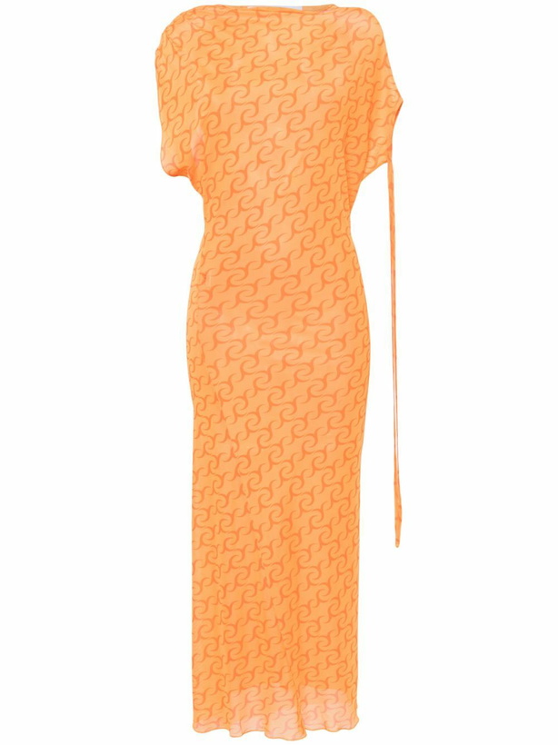 Photo: Jade Cropper Orange Logo-Print Asymmetric Midi Dress