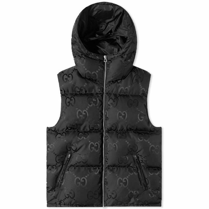 Photo: Gucci Men's GG Jaquard Hooded Down Vest in Black
