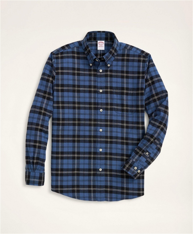 Photo: Brooks Brothers Men's Madison Relaxed-Fit Portuguese Flannel Shirt | Blue/Black