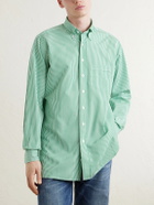Drake's - Button-Down Collar Striped Cotton-Poplin Shirt - Green