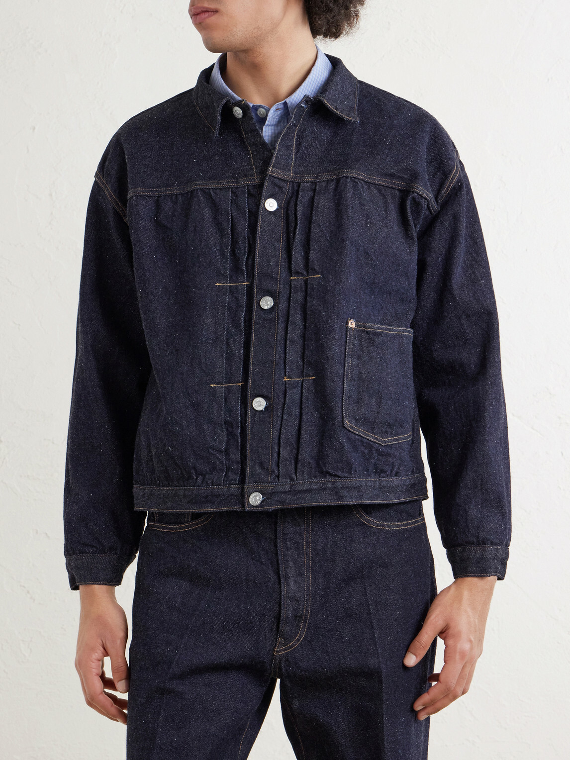 Kaptain Sunshine - Pleated Selvedge Denim Jacket - Blue Kaptain
