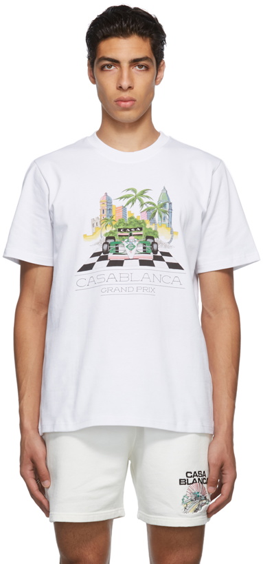 Photo: Casablanca White Finish Line Print T-Shirt