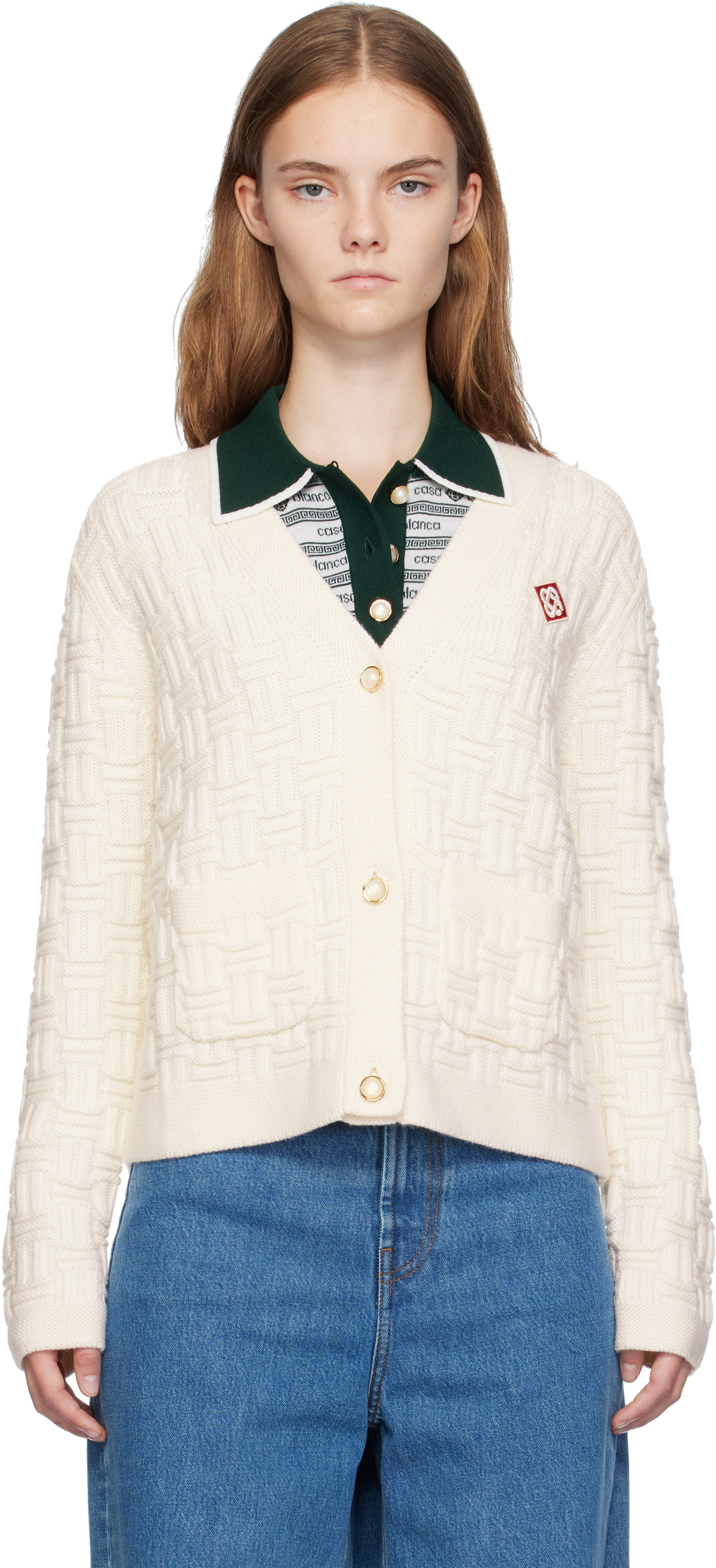 Casablanca Off-White Column Knit Cardigan