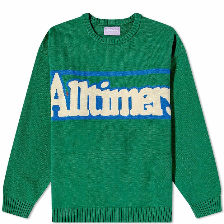 Photo: Alltimers Men's Broadway Logo Crew Knit in Forest Green