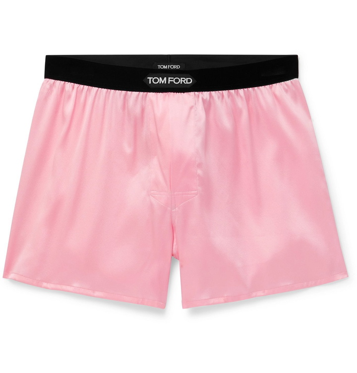 Photo: TOM FORD - Velvet-Trimmed Stretch-Silk Satin Boxer Shorts - Pink