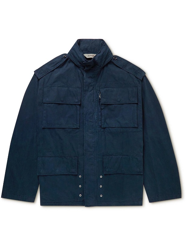 Photo: Aspesi - Garment-Dyed Cotton Hooded Jacket - Blue