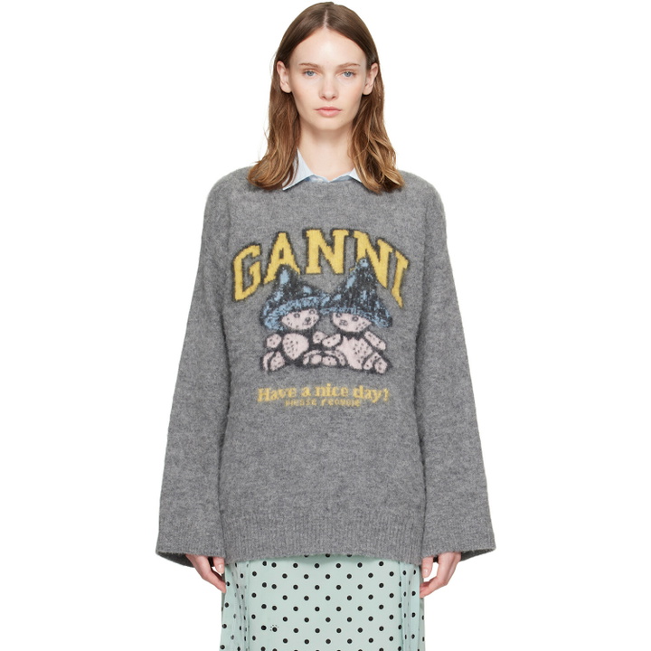 Photo: GANNI Gray Brushed Alpaca Mushroom Teddy Oversized Sweater