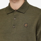 Maison Kitsuné Men's Fox Head Patch Knit Polo Shirt in Khaki