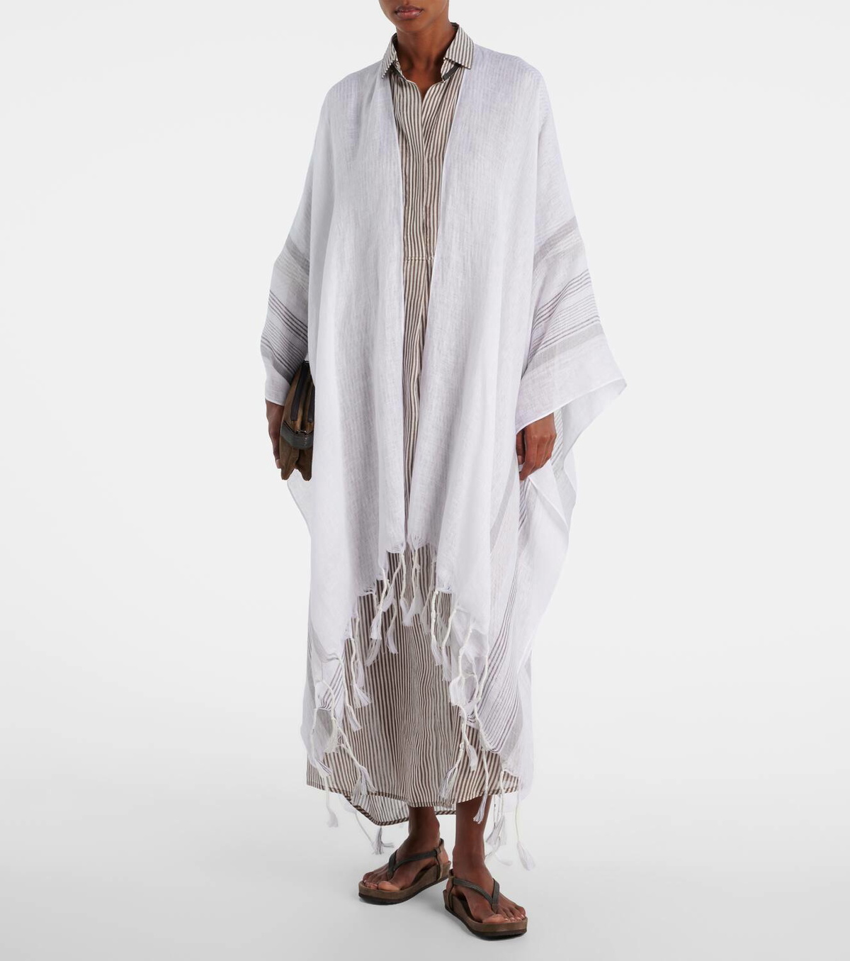 Brunello Cucinelli Fringed linen poncho