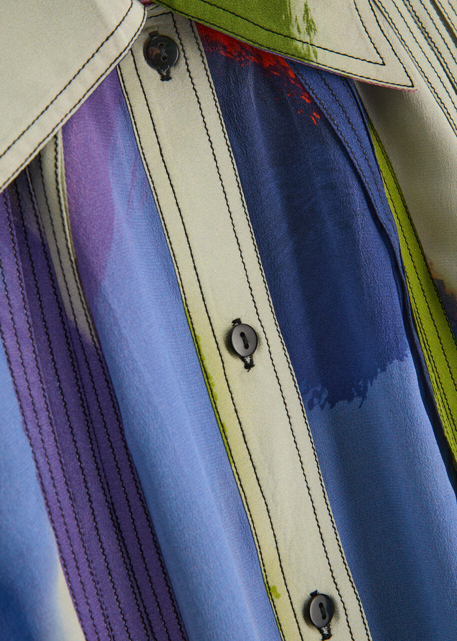 Lovebirds Fusion Printed Silk-chiffon Shirt Multicoloured