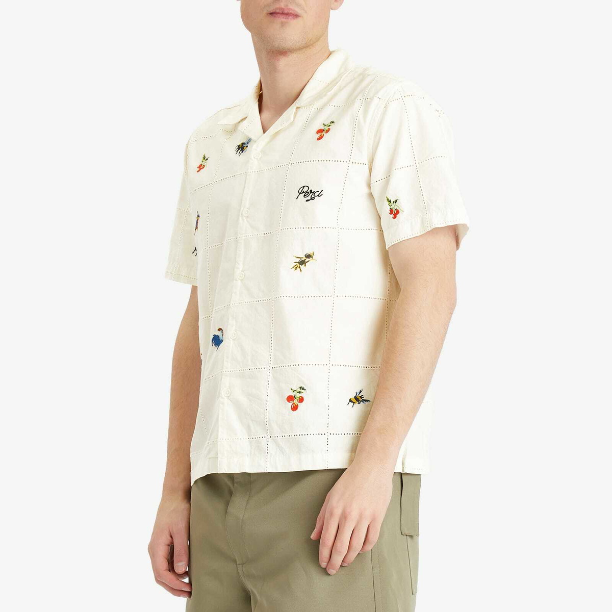 Percival Men's Olive Tapestry Shirt in Ecru