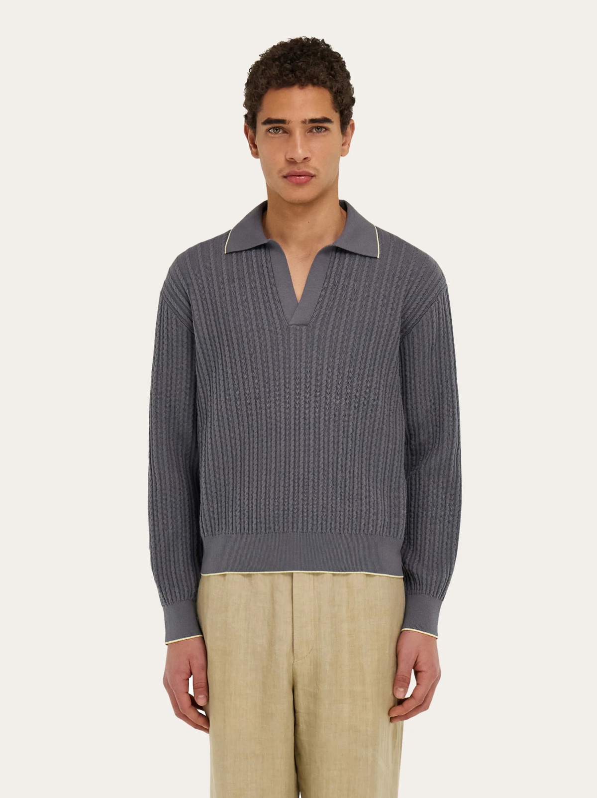Ferragamo Mens Knitted polo top in Grey