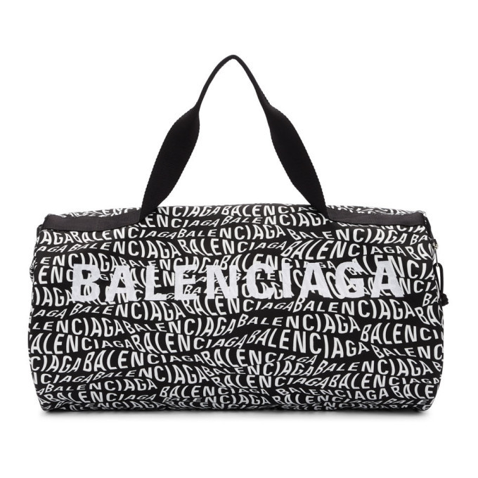 Photo: Balenciaga Black and White Logo Wave Gym Bag