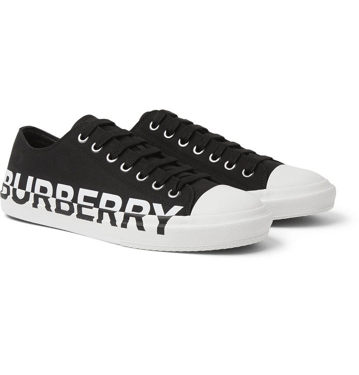 Photo: Burberry - Logo-Print Two-Tone Rubber-Trimmed Cotton-Gabardine Sneakers - Black