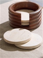 Soho Home - Baylis Set of Four Travertine Coasters with Walnut Holder