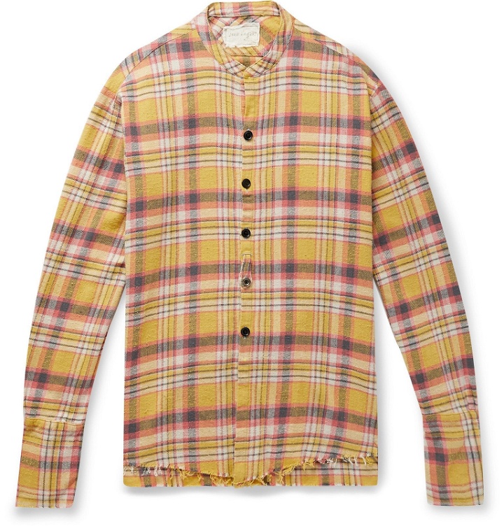 Photo: Greg Lauren - Lasso Distressed Checked Cotton-Flannel Shirt - Yellow