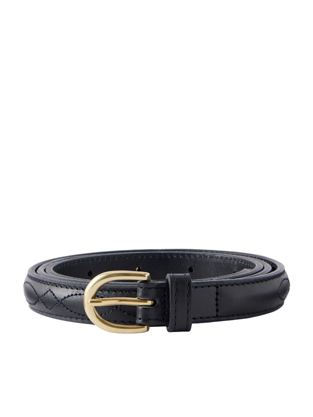 Photo: Blue Blue Japan - Narrow 1.5cm Embroidered Leather Belt - Black