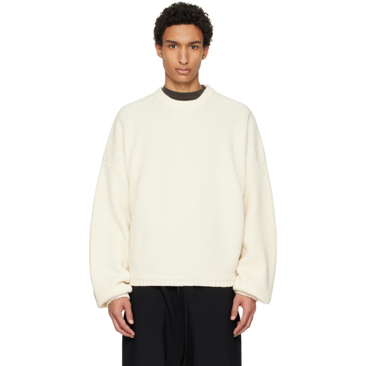 Photo: Fear of God Off-White Double Knit Linen Wool Cotton Crewneck Sweater