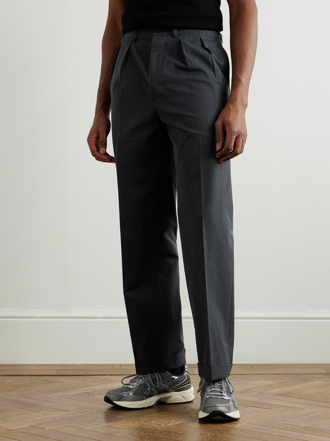 Kaptain Sunshine - Straight-Leg Pleated Cotton-Gabardine