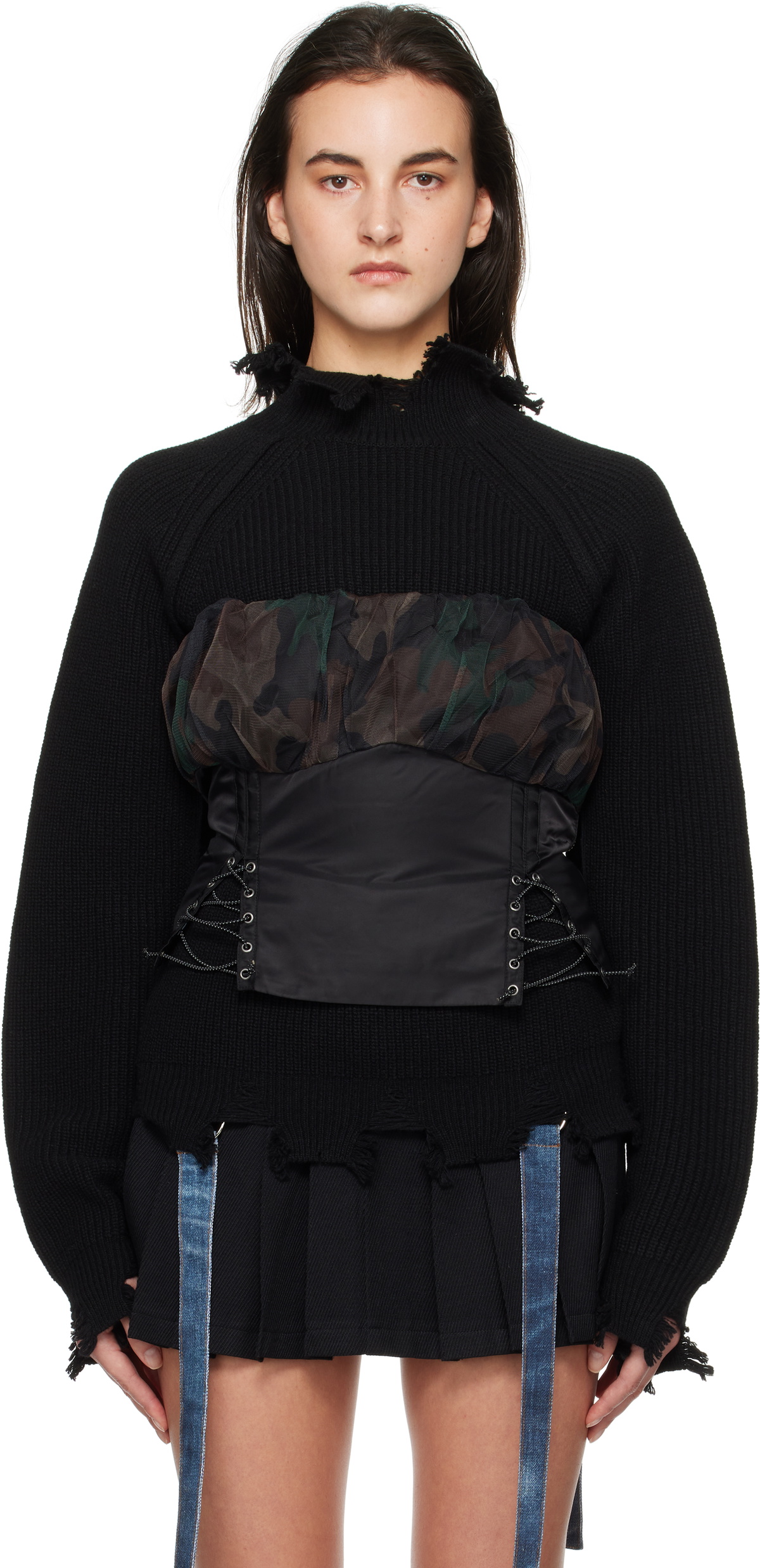 Andersson Bell Black Isla Shirred Crop Bustier Top