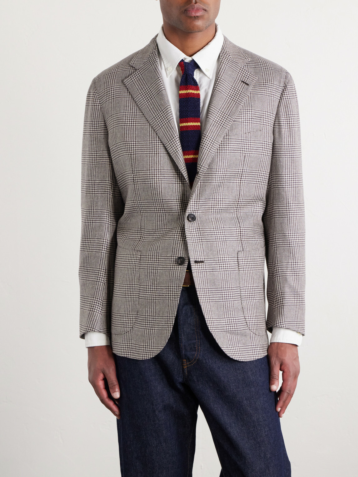J. Mueser - Wavery Prince of Wales Silk Blazer - Brown