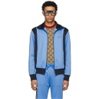 Gucci Blue and Black Tiger Patch Zip-Up Jacket