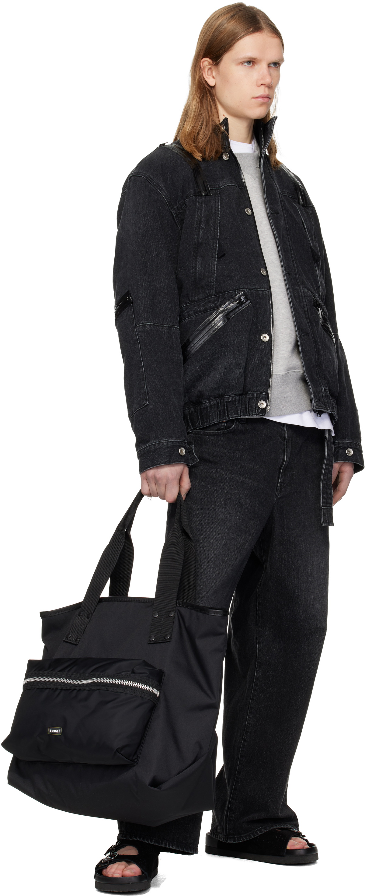 sacai Black Large Pocket Tote