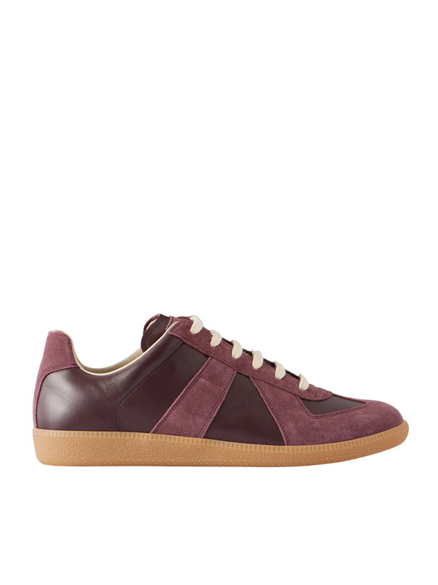 Photo: Maison Margiela - Replica Suede-Trimmed Leather Sneakers - Burgundy