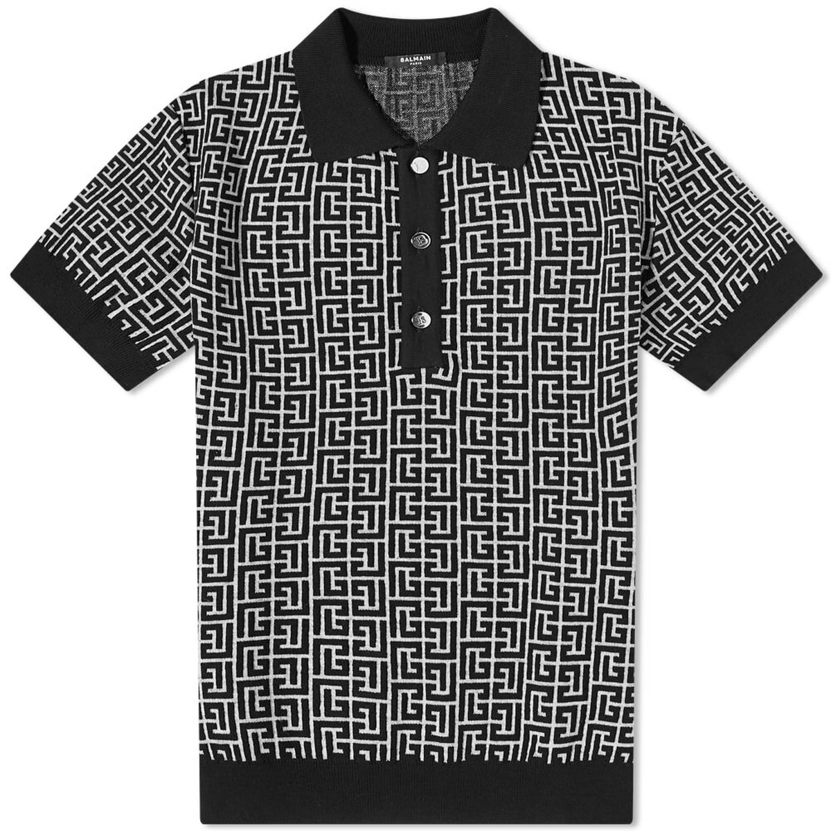 Balmain Men's Monogram Polo Shirt in Ivory/Black Balmain