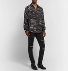 AMIRI - Skinny-Fit Embellished Twill-Panelled Distressed Stretch-Denim Jeans - Black