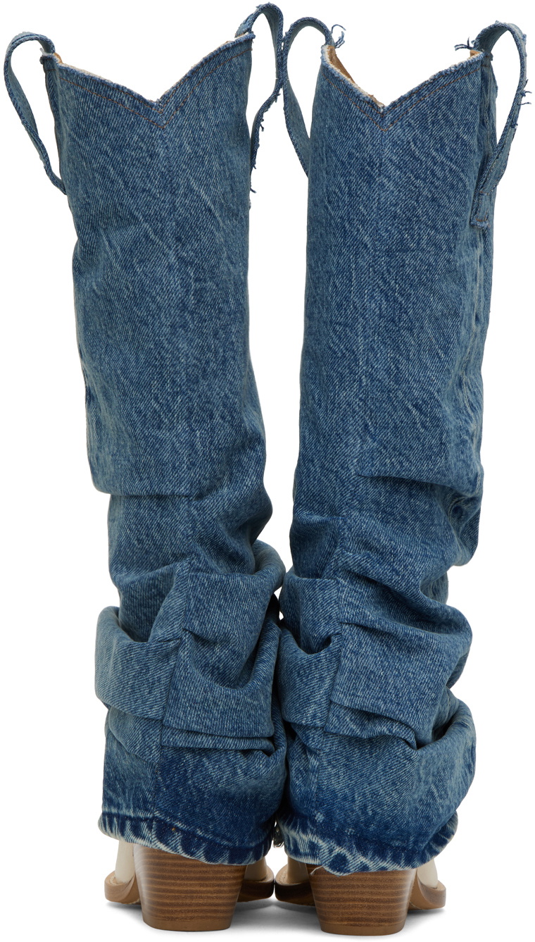 R13 Blue White Mid Cowboy Denim Sleeve Boots R13