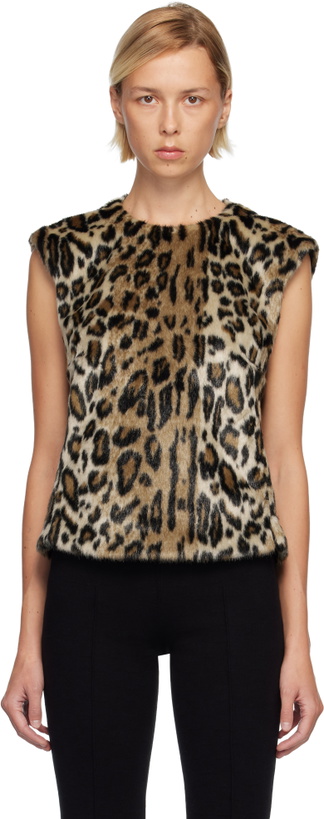 Photo: Anna Sui Beige & Black Leopard Sleeveless Faux-Fur Top