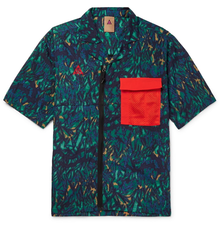 Photo: Nike - ACG Camp-Collar Mesh-Trimmed Printed Shell Shirt - Blue