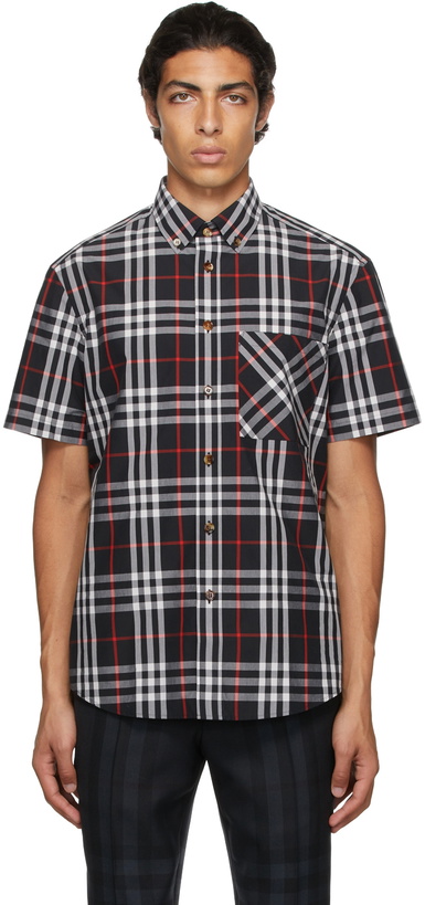 Photo: Burberry Black Poplin Check Short Sleeve Shirt