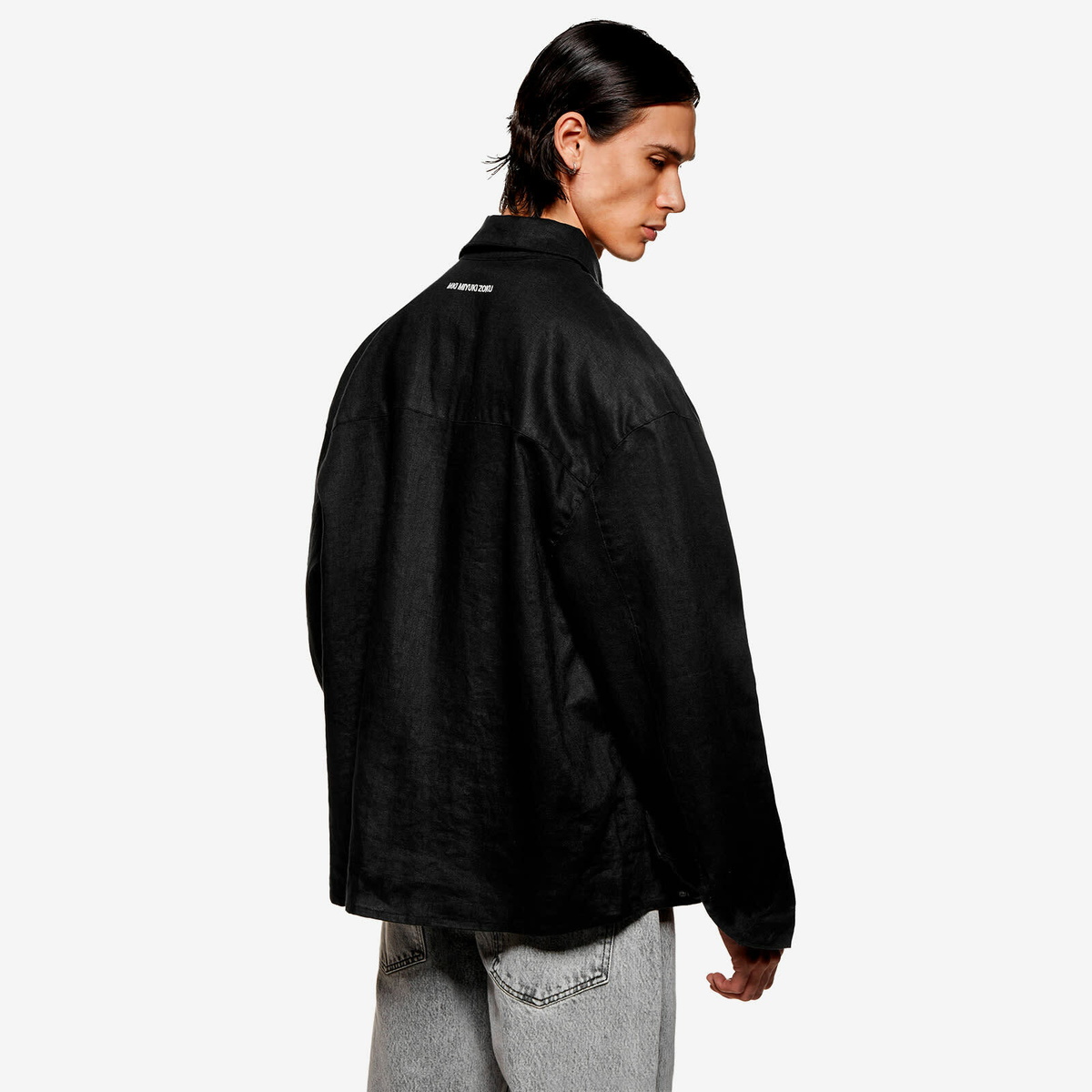 MKI Men's Linen Box Dress Shirt in Black