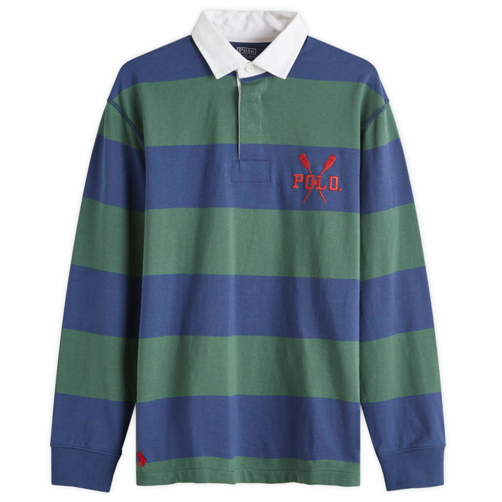 Photo: END. x Polo Ralph Lauren Men's Stripe Rugby in Light Navy/Washed Forest