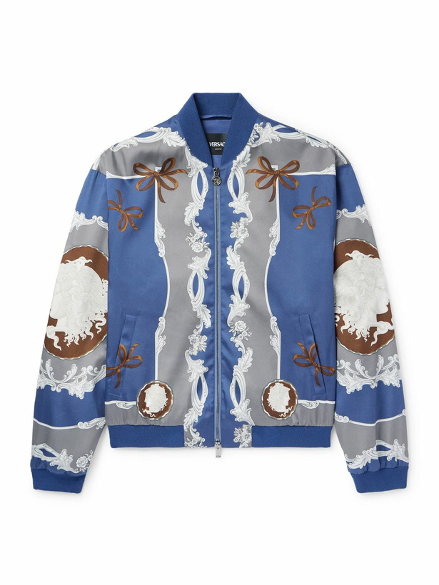 Photo: Versace - Printed Twill Bomber Jacket - Blue