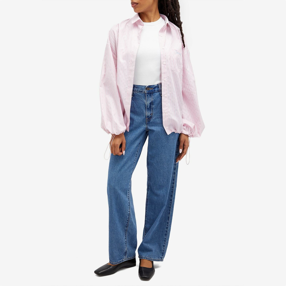 Fiorucci Women's Balloon Sleeve Striped Shirt in Pink Stripes