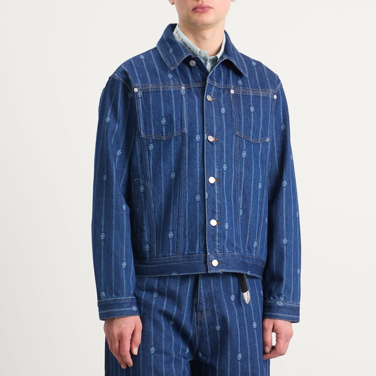 Drôle de Monsieur Men's Drole De Monsieur Monogram Denim Jacket in Stone Wash