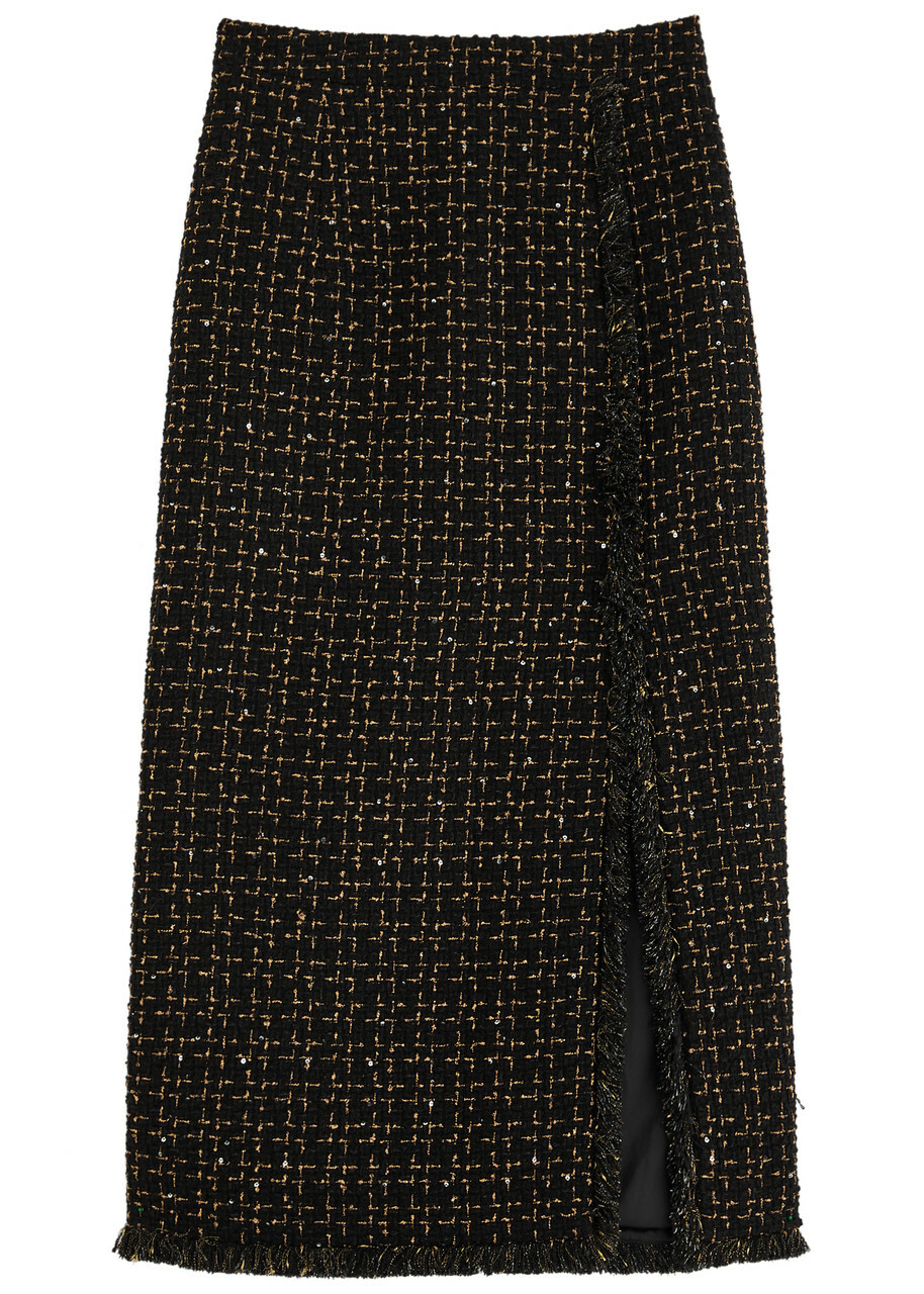 Huishan Zhang Gia Metallic Tweed Midi Skirt Black