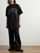 Balenciaga - Oversized Distressed Logo-Appliquéd Cotton-Jersey T-Shirt - Black