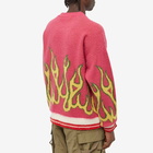 Palm Angels Men's Flames Intarsia Crew Knit in Fuchsia/Yellow