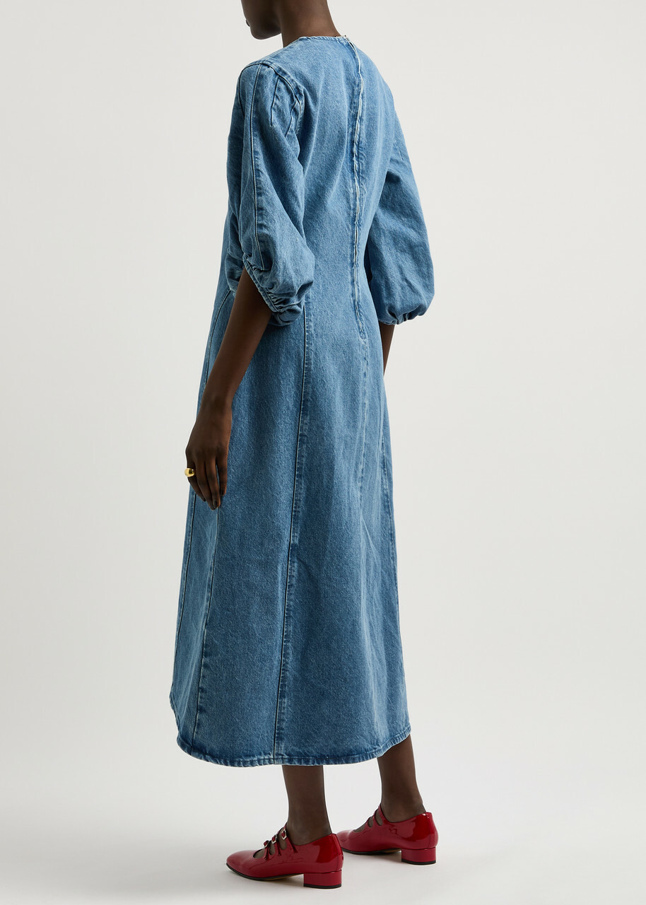 Stine Goya Panelled Denim Midi Dress Blue
