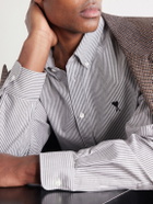 AMI PARIS - Logo-Embroidered Striped Cotton-Oxford Shirt - Gray