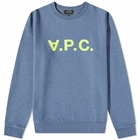 A.P.C. Men's VPC Neon Logo Crew Sweat in Navy/Yellow