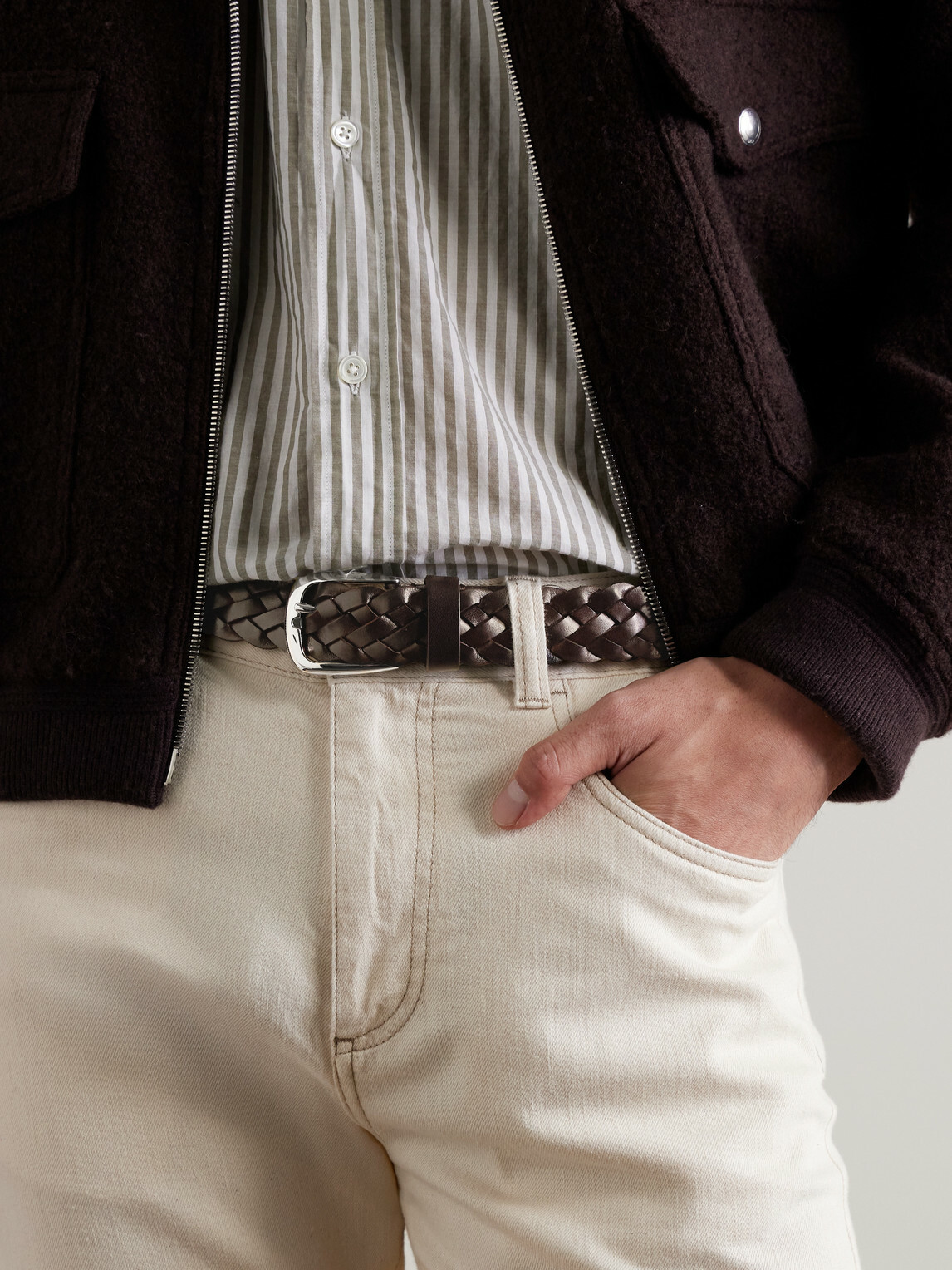 Anderson's - 3cm Woven Leather Belt - Brown