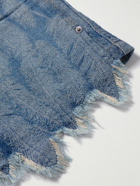 KAPITAL - Magpie Straight-Leg Frayed Denim-Jacquard Drawstring Shorts - Blue