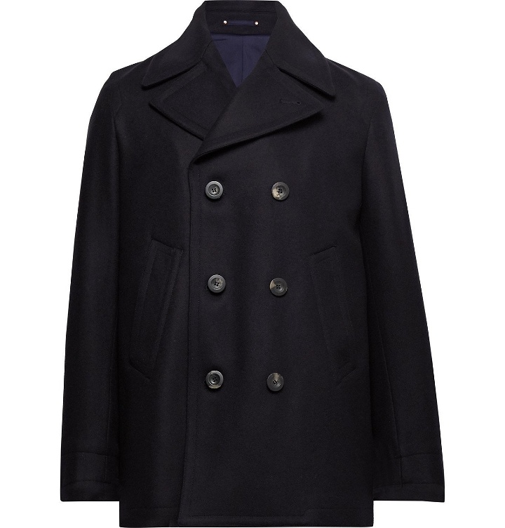 Photo: Private White V.C. - Double-Breasted Melton Wool Peacoat - Blue