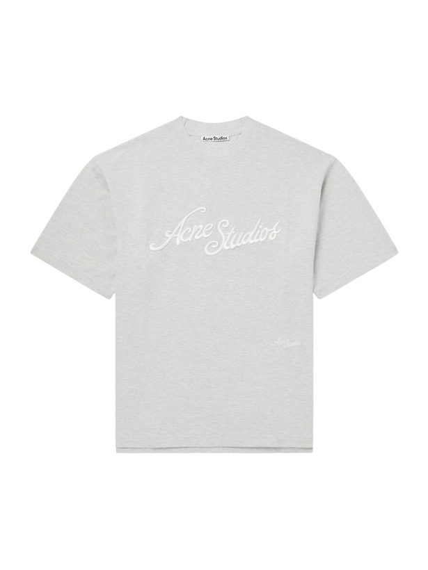 Photo: Acne Studios - Logo-Embroidered Cotton-Piqué T-Shirt - Gray